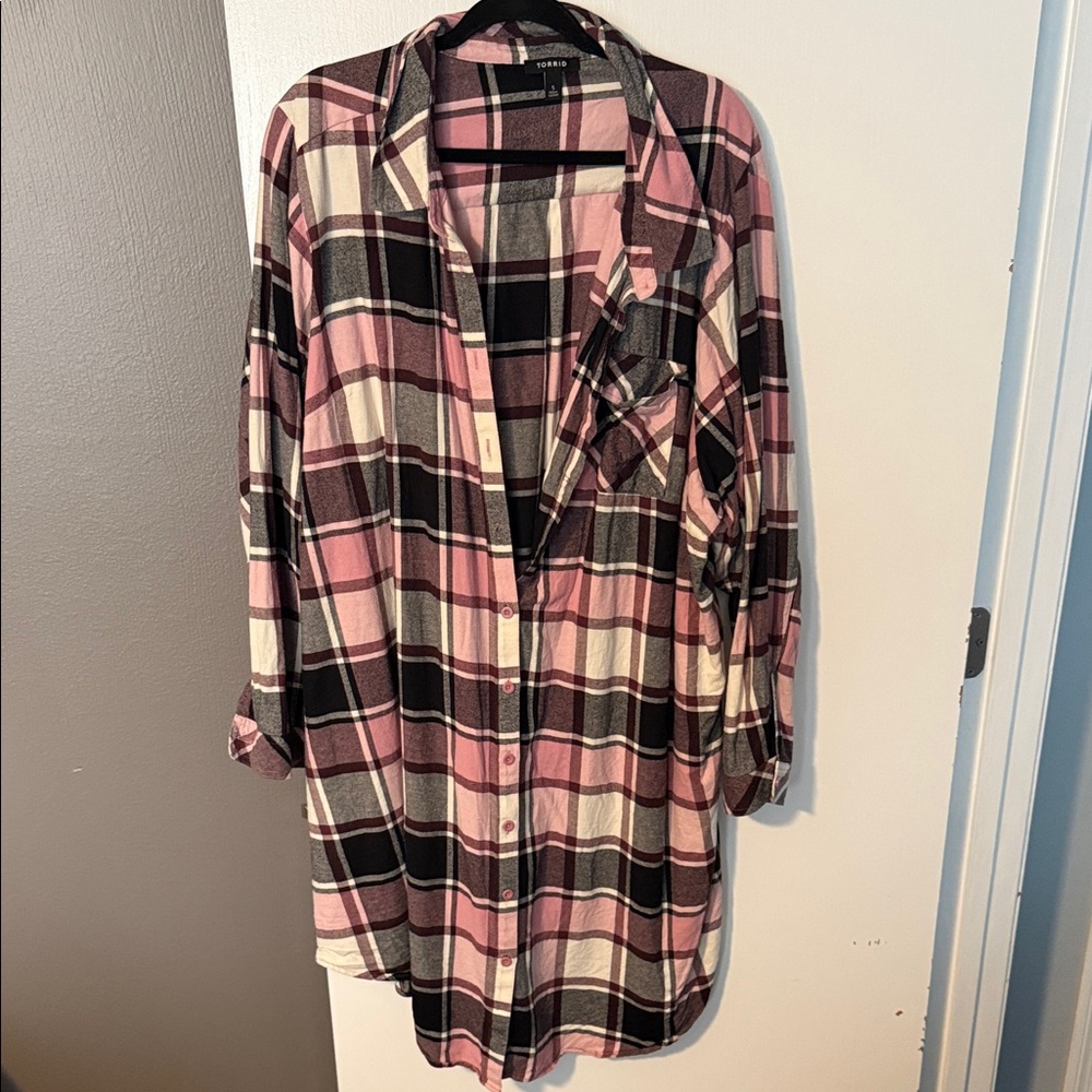 Torrid Pink and Black Plaid Shirt
